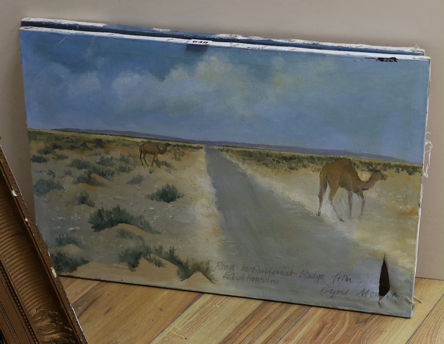 Cyril Mount (1920-2013), pair of oils on canvas, Views near El Alamein, inscribed in pencil, 40 x 60cm, unframed